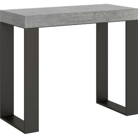 Console extensible bois et acier Tiroz 3 rallonges fines Sur roulettes-Gris ciment-Sur roulettes-3 rallonges fines (1/5)
