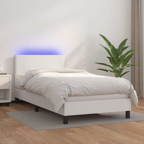 Cama box spring y colchón LED cuero sintético blanco 90x200 cm (1/5)