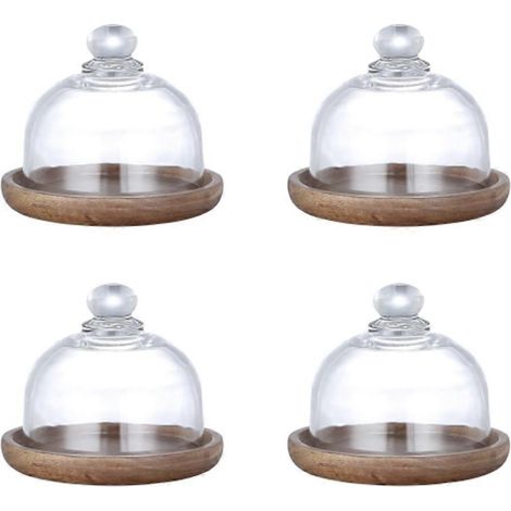 Présentoir à desserts multifonctionnel miniature, plat à gâteau en acacia avec couvercle bombé, assiette à gâteau pour la maison (4 pièces) (1/5)