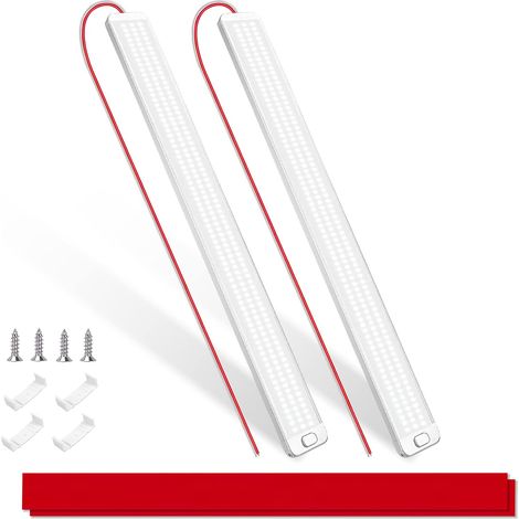 Barre LED 12V, 42cm 1000LM 10W Barre de Lumière Intérieure 228LED, Super Brillant Blanche Barre de Bande Lampe avec Interrupteur pour Voiture Caravane Camion Camping Car Bateau Van, 2pcs (1/5)