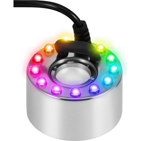 Brumisateur à Ultrasons avec 12 LED Lumières Colorées, 24V Fontaine d'eau Étang Brouillard Machine, Ultrasons Mist Maker Fogger pour Réservoir de Poissons de Rocaille (avec Adaptateur) (1/5)