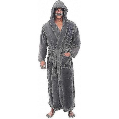 Langer Herrenbademantel mit Kapuze, Daunenjacke aus Fleece-Frottee für Spa, Hotel, Zuhause, weicher Bademantel (1/5)