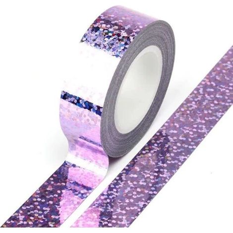 BelleRise - Ruban adhésif décoratif Washi à effet pailleté holographique, 15 mm x 5 m (1/4)