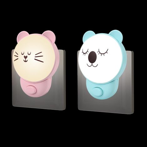 Veilleuse Enfant Prise avec Interrupteur, Koala et Chat, Lot de 2 Température de couleur réglable, Lampe Chevet, Chambre Bébé, Naissance Allaitement (1/5)