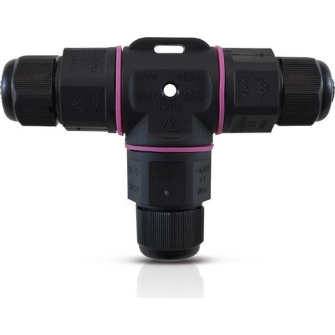Connecteur T étanche IP68 3 fils – Borniers à vis et presse-étoupe intégrés – Tension 450V – Intensité max 24A – Miidex Lighting (1/7)