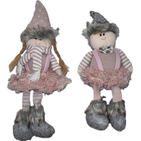 Bambino bambina bimbo bimba elfo lui e lei per decorazioni natalizie idea regalo addobbi vetrine negozio piedi penzolanti set 2 (1/5)