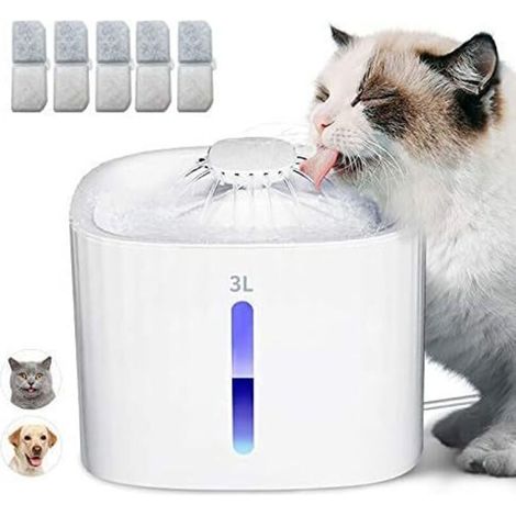 Fontaine à Eau pour Chat Fontaine à Eau Chat avec 5 pièces Filtre à Charbon Actif Fontaine a Eau pour Chien avec LED Fenêtre de Niveau d'eau 3L Fontaine pour Animaux de Compagnie (1/3)