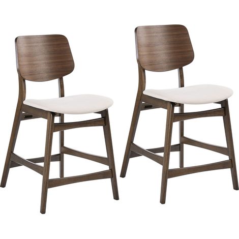 Set di 2 sedie da bar in stile tradizionale con seduta imbottita in bouclé marrone e bianco sporco Mayer