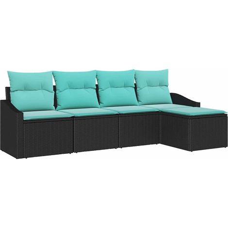 Sofa Set with Cushion 5 pcs Black Poly Rattan vidaXL