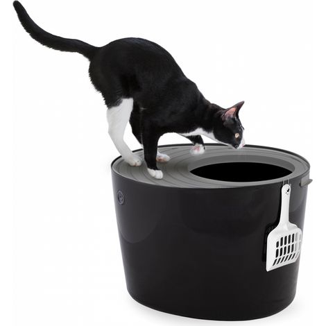Iris Ohyama, Bac à Litière fermée entrée par le haut, couvercle rainuré, pour chat, Noir, PUNT-530 (1/5)