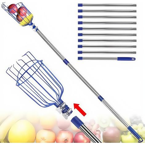 4M Cueille Fruit Telescopique, Fruit Outil Cueillette avec Panier en Acier Inoxydable, Cueille Fruit Telescopique pour la RéColte des Pommes (1/5)