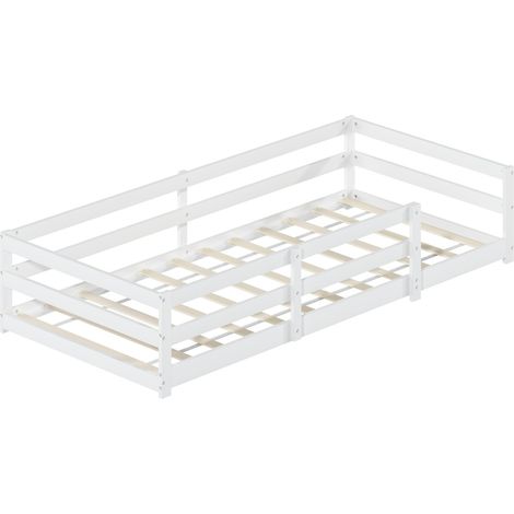 CHICFURN Letto Montessori bambino 90x200 cm in pino bianco con sponda, senza materasso (1/5)