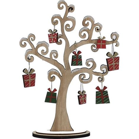 Albero della vita di natale con palline pacchi regalo decorazioni addobbi natalizi allestimento casa vetrine negozi in legno (1/5)
