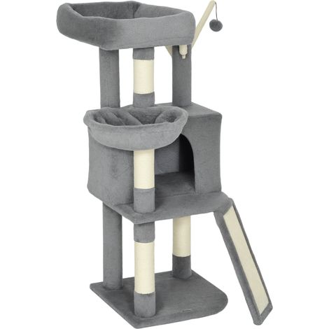 Árbol para gatos torre de juegos 40,5 x 40,5 x 103 cm hamaca cueva y plataformas de descanso y rascado contemporáneo de sisal gris 210007752 (1/5)