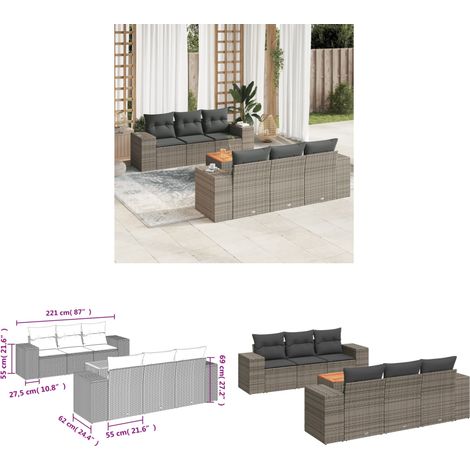 Salon de jardin avec coussins 7 pcs gris résine tressée - Ensemble Salon De Jardin - Meuble Extérieur - Résine Tressée - Rotin Synthétique - Fauteuil Jardin - Home & Living (1/3)