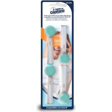 Set 4 Testine di Ricambio Pulizia Lingua Pasta del Capitano Compatibile Oral B (1/2)