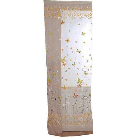 Rideau à fleurs colorées pour fenêtre de chambre ou balcon, en tulle, motif 100 x 200 cm (jaune et vert)-200.00X100.00X0.10CM-Green (1/3)