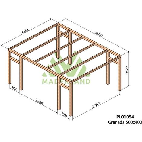 Pérgola de Madera Laminada Granada (Maderland) - Gardeneas - 500 x 400 cm