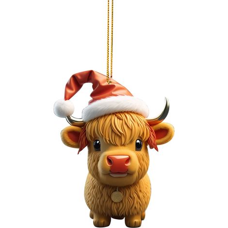Guirlande Vache De Noël - Pendentif Acrylique 2D - Décoration Arbre À Cadre Porte Fenêtre Sac Voiture - 1 Pièce (1/4)