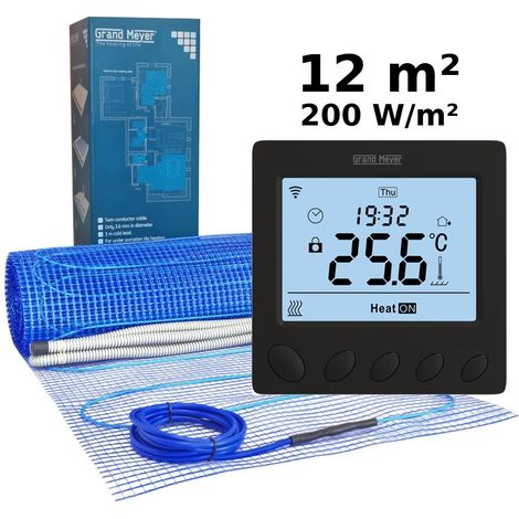 Kit de calefacción por suelo radiante 12 m², 200 W/m² + W390 termostato Wi-Fi programable