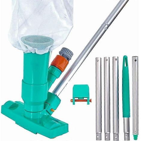 Zwembadstofzuiger, draagbare zwembadonderhoudsset met aluminium steel, onderwaterstofzuiger met hogedrukspuit, netzak - voor fontein- en vijverreiniging van bladeren. (1/5)