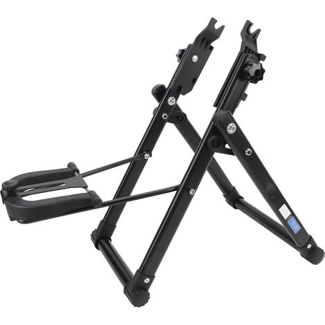 Support de dressage de roue pliable en acier à haute teneur en carbone, avec base antidérapante renforcée et outil d'entretien. (1/5)