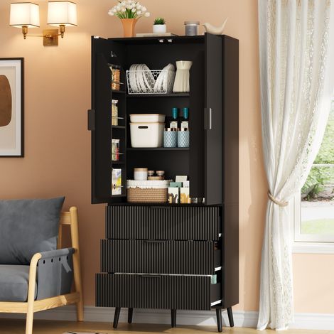 Armario de cocina 75x35x180 cm MDF negro, 2 puertas y 3 cajones – MEUBLIV (1/5)