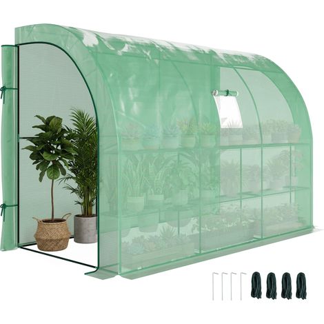 Serre de jardin 3 niveaux avec bâche plastique résistante aux UV, portes zippées, verte (1/5)
