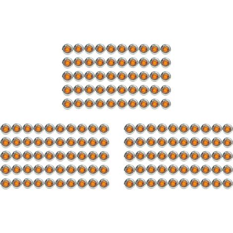 Lot de 150 mini feux de position latéraux ronds à 3 LED de 19 mm (3/4 pouce) universels pour remorques, camions, bateaux, pick-ups, caravanes et camping-cars (jaune). (1/5)