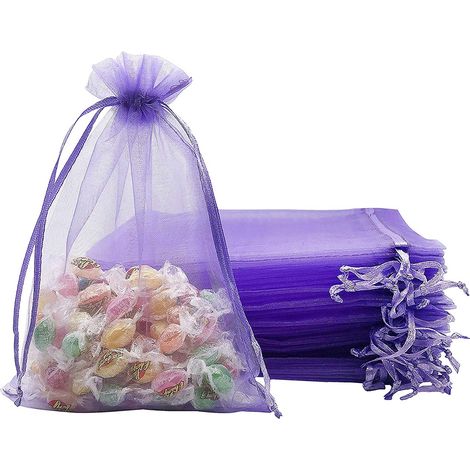 100 Sachets en organza, Cordon de serrage, Transparent, 10x12 cm, Mariage, Fête (1/5)