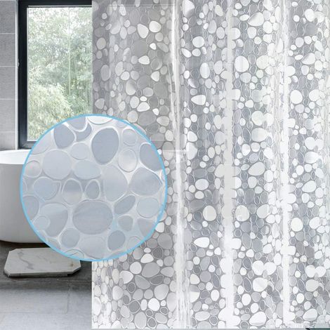 JSSEVN - 180x180cm Crystal Stone Shower Curtain, Waterproof and Mildew Resistant PEVA Semi-Transparent Bathroom Curtain with Curtain Hooks (1/5)