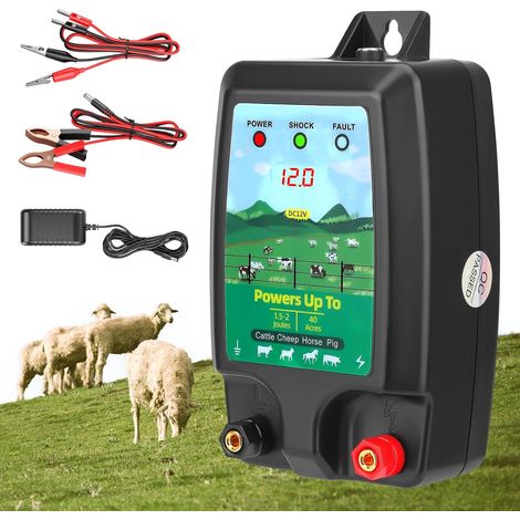 Électrificateur de clôture , portée de 10 km, 1,5 à 2 J - Électrificateur de clôture pour bétail et Animaux domestiques - Triple Alimentation (230 V/12 V/Solaire) - Étanchéité IP45