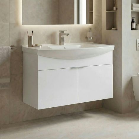 Meuble vasque suspendu 80 cm blanc 2 portes UMI (1/4)