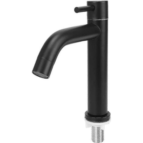 Robinet de lavabo en acier inoxydable, robinet simple pour eau froide avec tuyau noir (1/5)