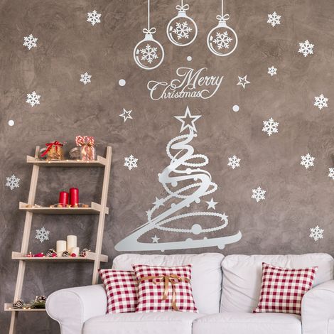 Sticker Merry christmas - 30x30cm - argent - Autocollants adhésifs noël - décoration fêtes (1/3)