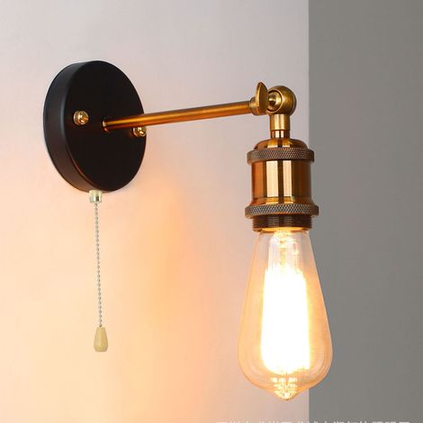 Retro E27/E26 Wandlampenfassung, klassische matte goldene Wandleuchte, Nachttischlampe mit Schalter und verstellbarem Lampenkopf für dekorative Schlafzimmerbeleuchtung. (1/5)