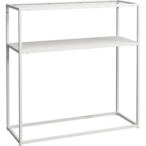 Table console métal verre trempé 80 x 80 x 30 cm blanc transparent (1/3)