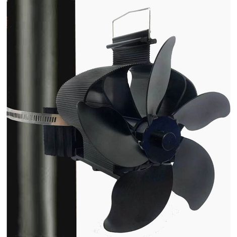 5 Pale Magnétiques Ventilateur Poele à Bois, Amélioration Alimenté à la Chaleur Ventilateur Cheminee, Silencieux avec Thermomètre pour Bois/Bûches/Cheminée/Tuyau de Poele rechange anneau