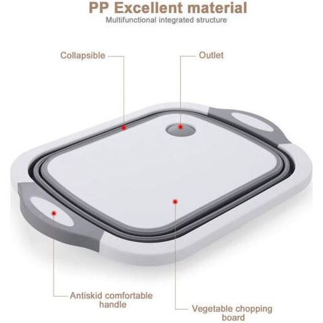 Planche à Découper Pliable 3 en 1 avec Passoire et Bol, Évier Portable Multifonction pour Cuisine, Camping-Car et Plein Air (1/4)