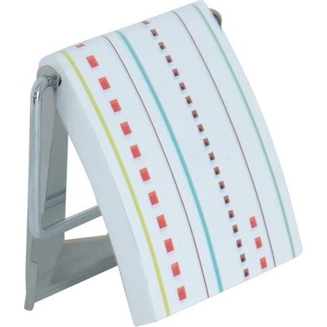 MSV Porte Rouleau Papier WC Pluie INOX, MDF, Blanc/Traits de Couleurs (1/2)