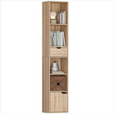 Bibliothèque 158 cm 4 étagères tiroir placard bois naturel (1/5)