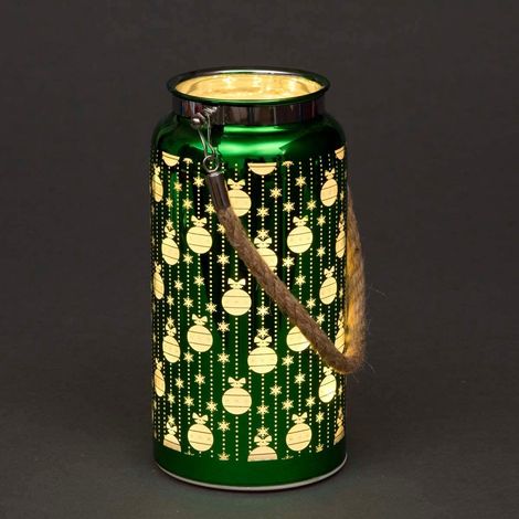 20cm Christmas Decorated Jar Table Baubles Design Green Lantern (1/5)