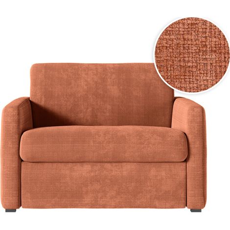 Fauteuil AGATHE convertible express 70x190cm en tissu chenille terracotta - Matelas 13cm