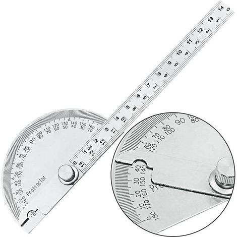 Rapporteur en Acier Inoxydable 0-180° Bras de Jauge d'Angle Règle de Mesure Outil Ingénieur Rapporteur avec Règle de 140mm, Règle d'Angle Universelle pour Dessin de Peinture (1/4)