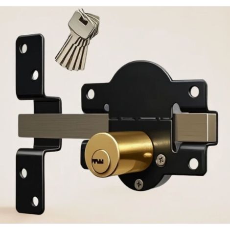 XEPHO Serrure de portail longue portée 70 mm, double verrouillage, en acier inoxydable, pour portail en bois, 5 clés