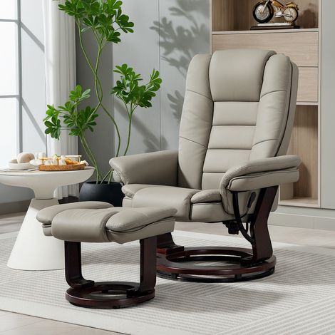 Fauteuil relax inclinable 135° grand confort pivotant 360° avec repose-pieds revêtement synthétique marron