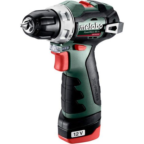 Metabo – Perceuse-visseuse 12V 38Nm avec 2 batteries 2.0Ah – Moteur Brushless – Crochet de sangle – Affichage de capacité