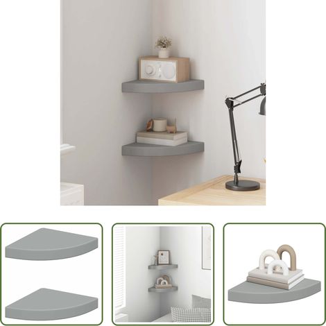 Wandregal - Eck-Schweberegale 2 Stk. Grau 25x25x3,8 cm MDF (1/5)