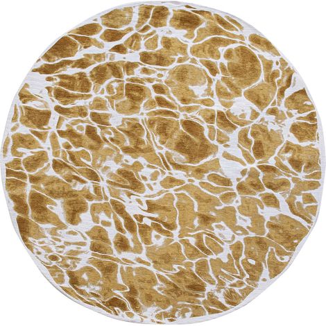 Tapis de salon Swim Meditation Collection 140x140 cm - Saffron - Design Cyanotype Inspiré de la Fluidité de líEau, Reflets Brillants, Effet Tactile avec Fil Blanc Flammé