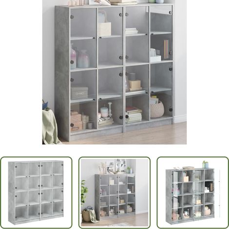 Rangement livres - Bibliothèque avec portes gris béton 136x37x142 cm (1/5)
